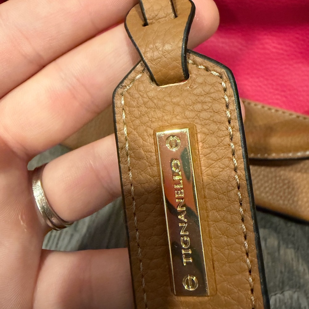 Tignanello Pink and Tan Colorblock Satchel with Gold Hardware - Picture 2 of 14
